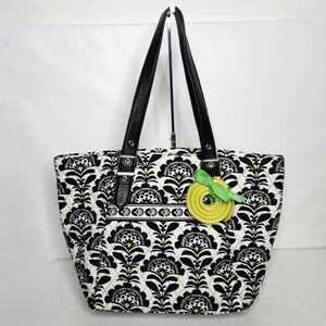 Vera Bradley NWOT Fanfare Zip Tote Retired Pattern Black Yellow White